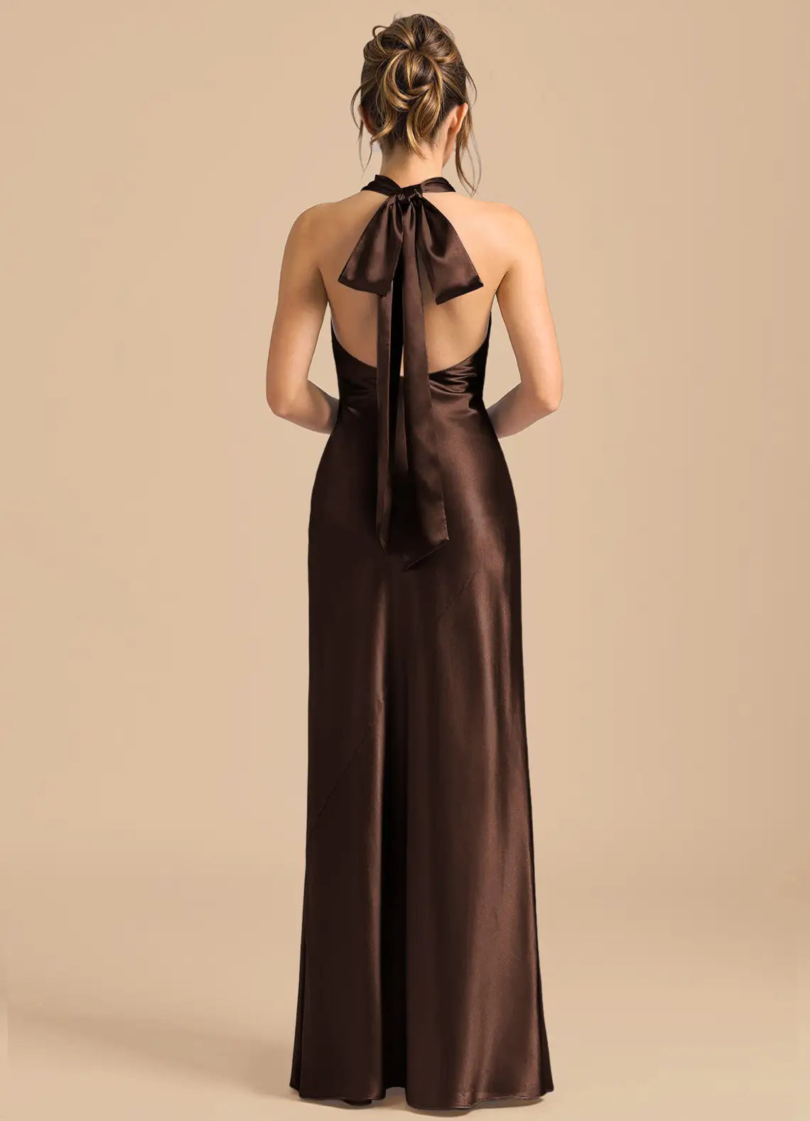 Mermaid Halter Satin Open Back Floor-Length Wedding Dress - Yihuiw by Yihuiw