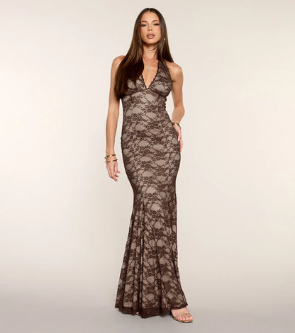 Mermaid Halter Lace Floor-Length Wedding Dress - Yihuiw by Yihuiw
