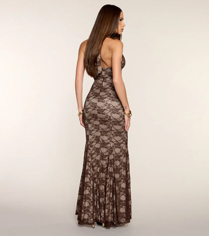 Mermaid Halter Lace Floor-Length Wedding Dress - Yihuiw by Yihuiw