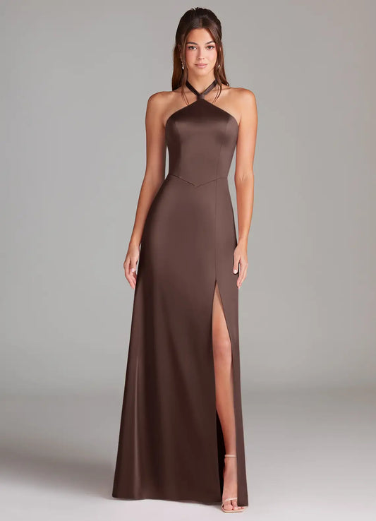 Mermaid Halter Satin High Slit Floor-Length Wedding Dress - Yihuiw by Yihuiw