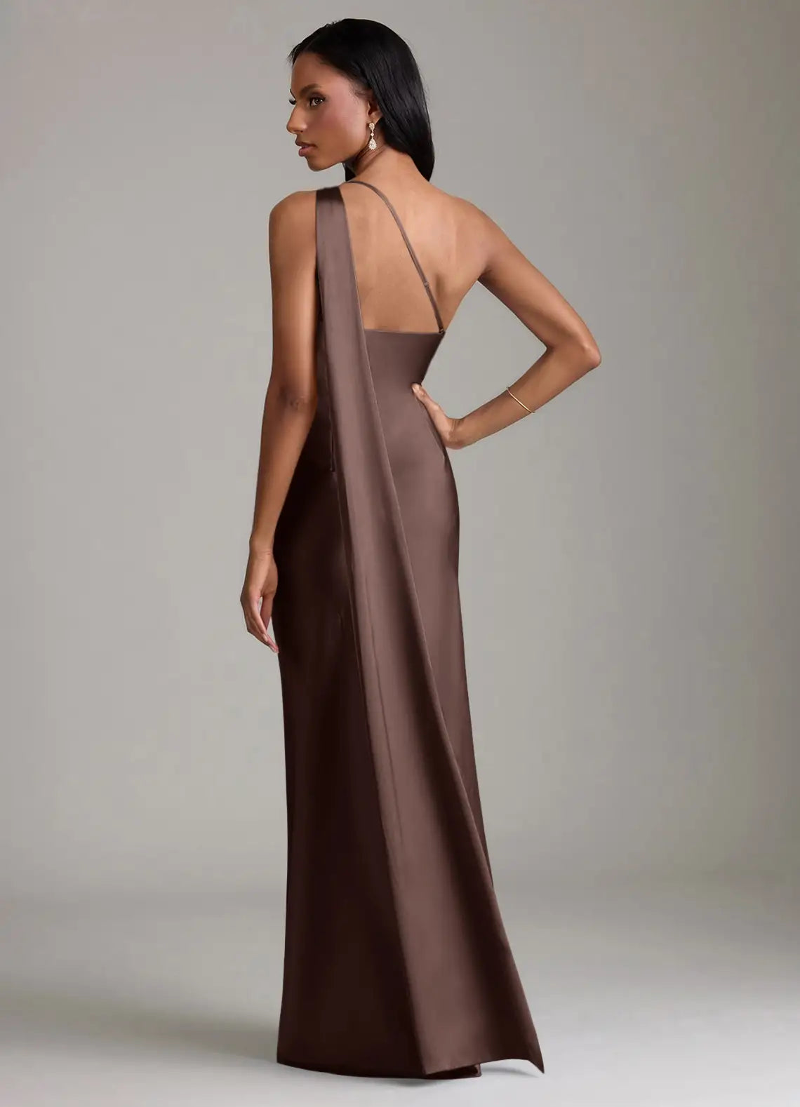 Mermaid One-Shoulder Satin Draped Floor-Length Wedding Dress - Yihuiw by Yihuiw