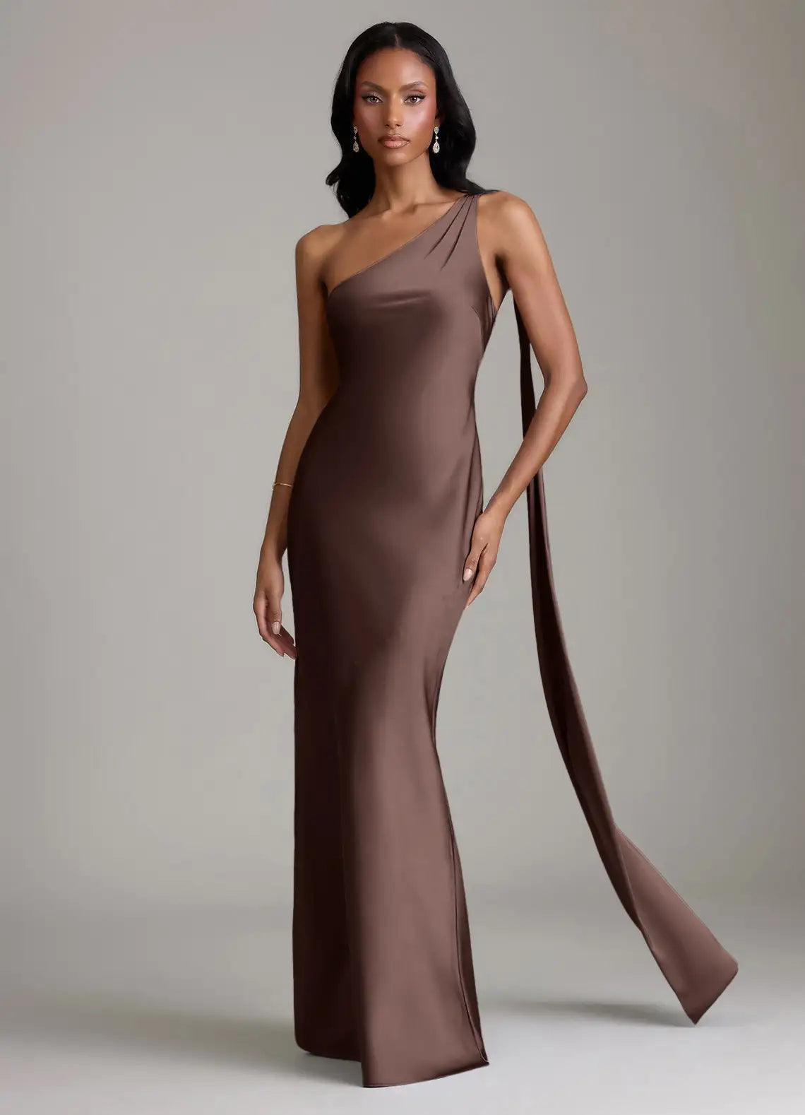 Mermaid One-Shoulder Satin Draped Floor-Length Wedding Dress - Yihuiw by Yihuiw