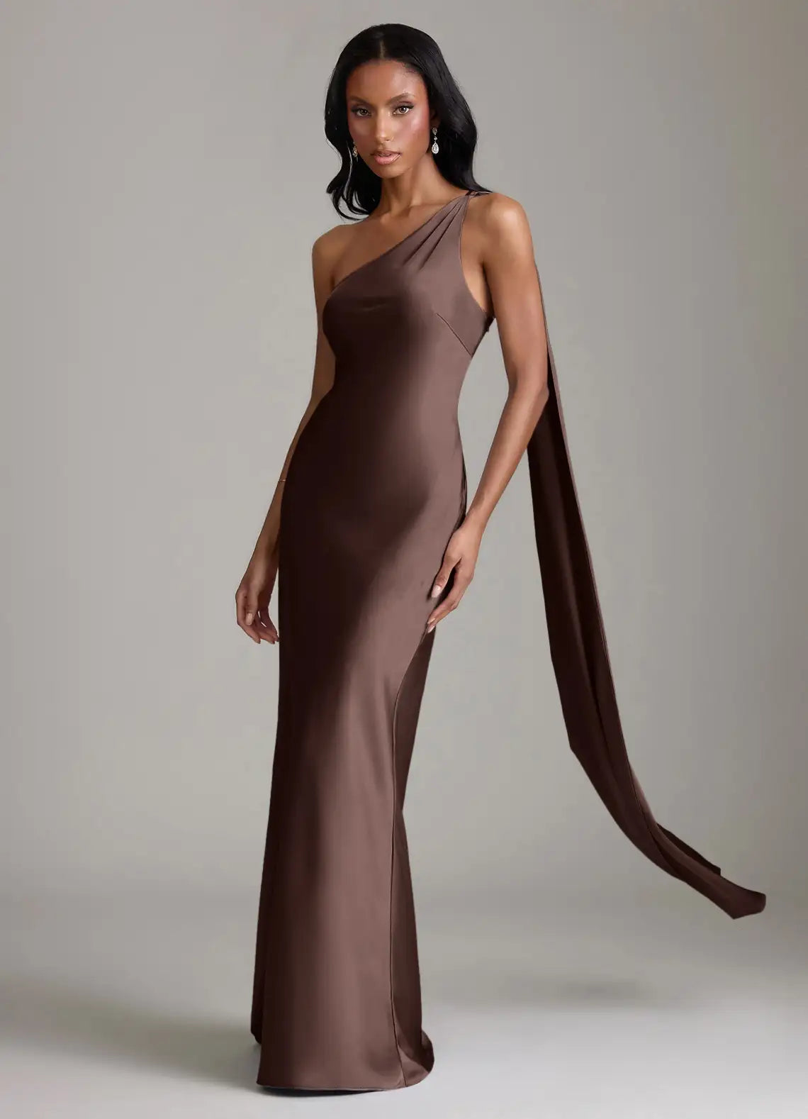 Mermaid One-Shoulder Satin Draped Floor-Length Wedding Dress - Yihuiw by Yihuiw