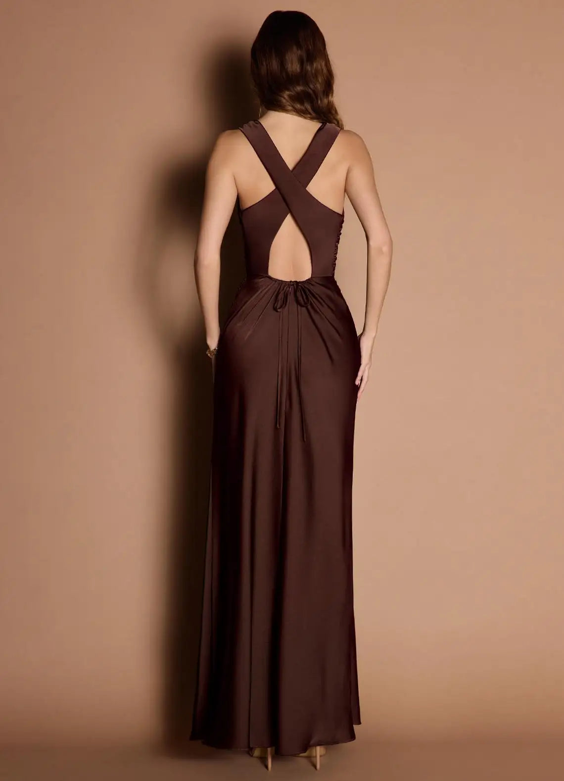 Mermaid Cowl Neck Satin Sleeveless Floor-Length Wedding Dress - Yihuiw by Yihuiw