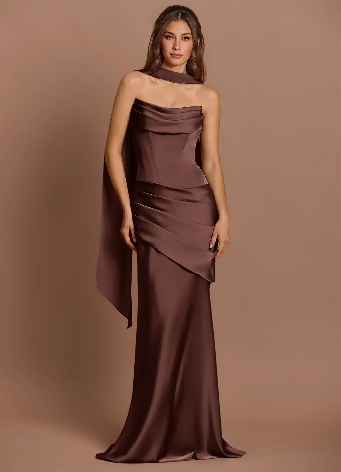 Mermaid Strapless Satin Lace-Up Back Draped Floor-Length Wedding Dress - Yihuiw by Yihuiw