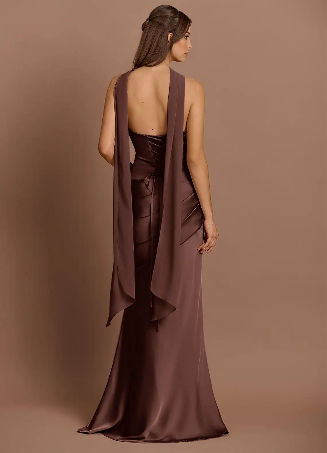 Mermaid Strapless Satin Lace-Up Back Draped Floor-Length Wedding Dress - Yihuiw by Yihuiw
