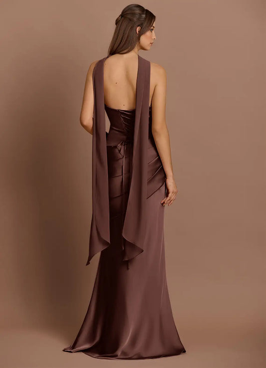 Mermaid Strapless Satin Lace-Up Back Draped Floor-Length Wedding Dress - Yihuiw by Yihuiw