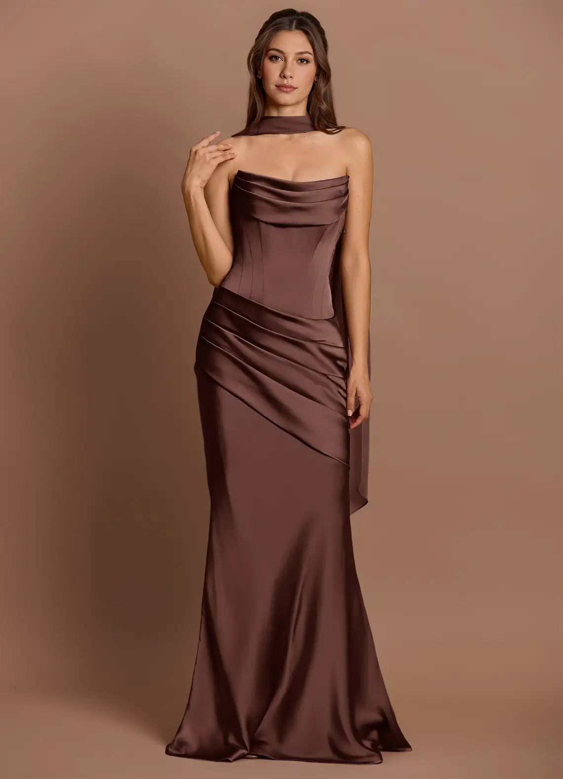 Mermaid Strapless Satin Lace-Up Back Draped Floor-Length Wedding Dress - Yihuiw by Yihuiw