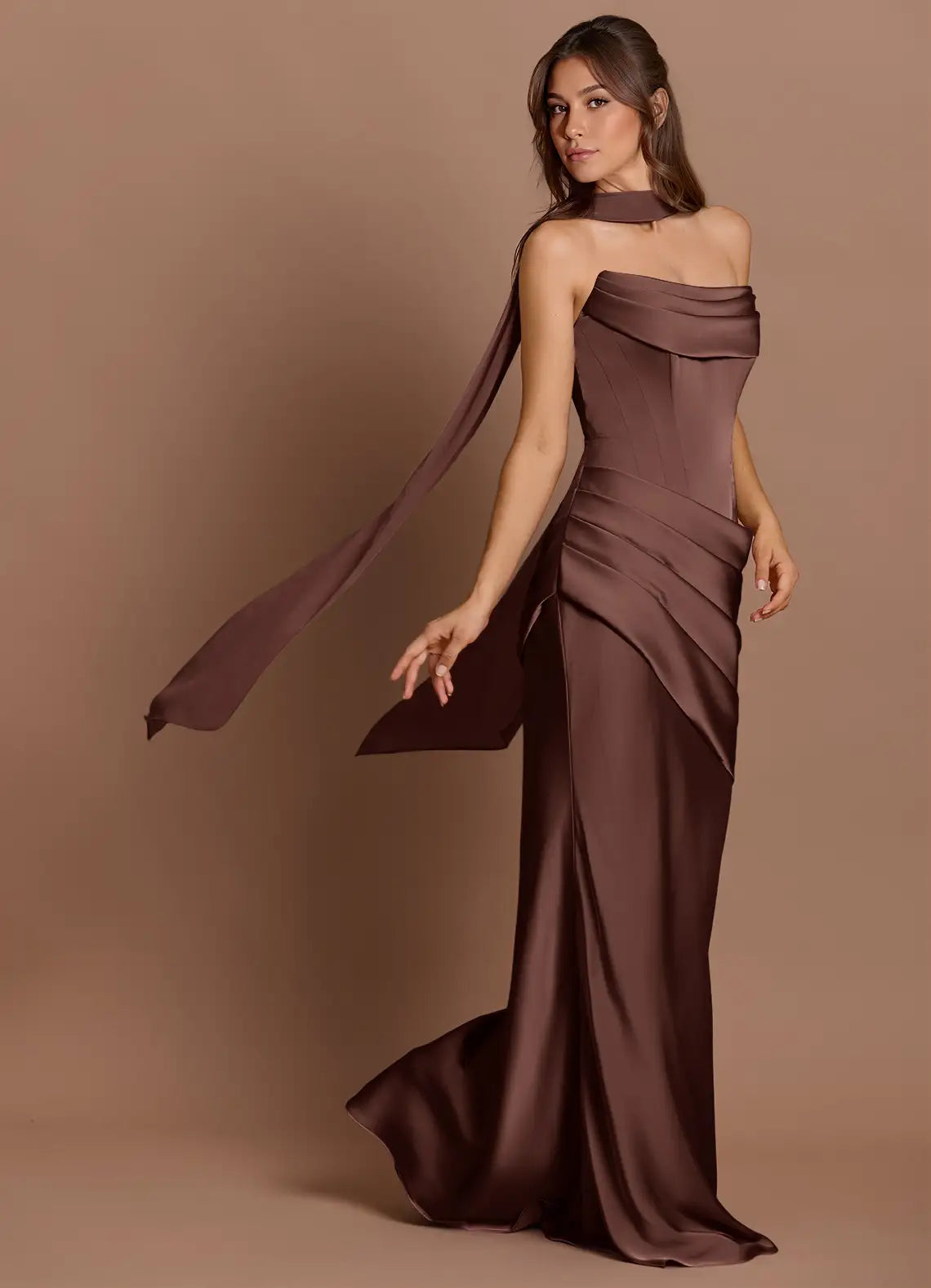 Mermaid Strapless Satin Lace-Up Back Draped Floor-Length Wedding Dress - Yihuiw by Yihuiw