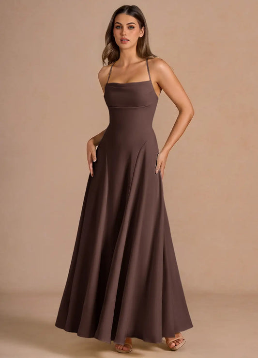 Spaghetti Strap Satin Lace-Up Back Floor-Length Wedding Dress - Yihuiw by Yihuiw