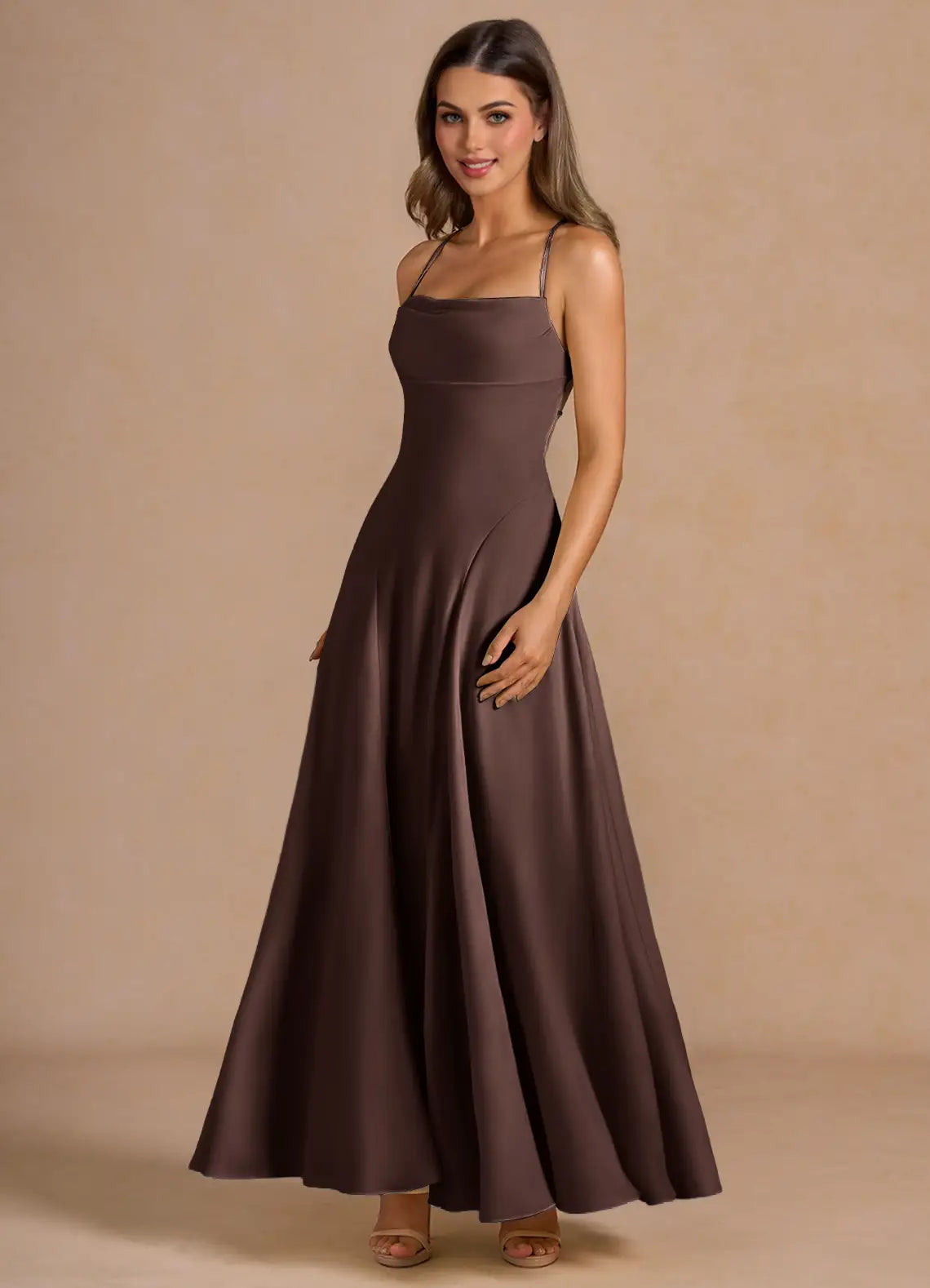 Spaghetti Strap Satin Lace-Up Back Floor-Length Wedding Dress - Yihuiw by Yihuiw