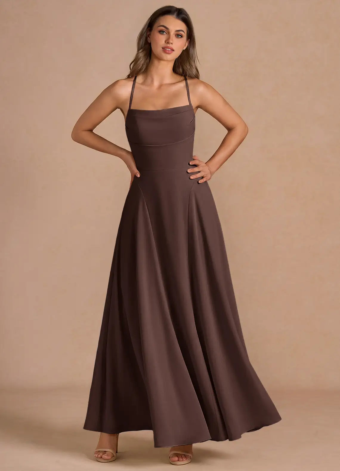 Spaghetti Strap Satin Lace-Up Back Floor-Length Wedding Dress - Yihuiw by Yihuiw