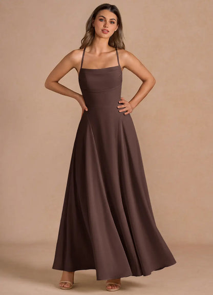 Spaghetti Strap Satin Lace-Up Back Floor-Length Wedding Dress - Yihuiw by Yihuiw
