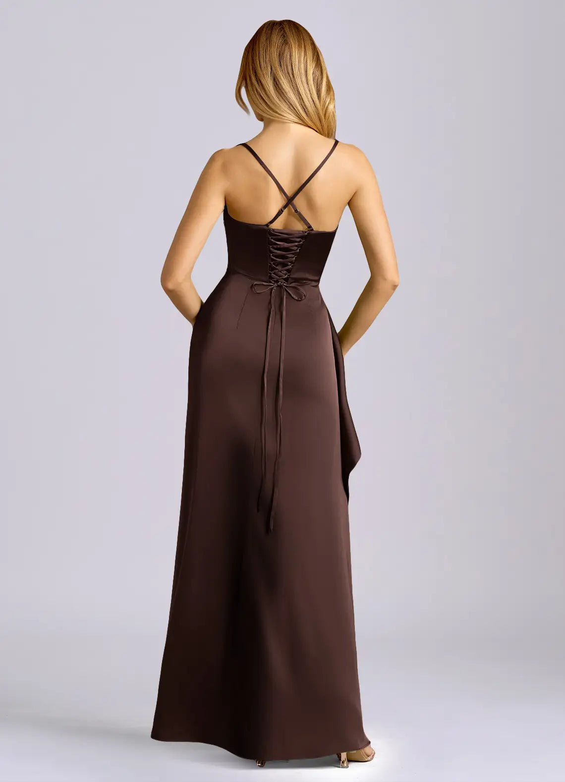 Mermaid Cowl Neck Satin High Slit Floor-Length Wedding Dress - Yihuiw by Yihuiw