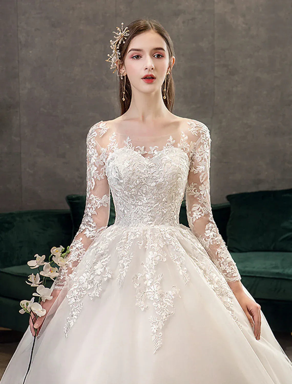 Ball Gown Sweetheart Lace Train Wedding Gown - Yihuiw by Yihuiw