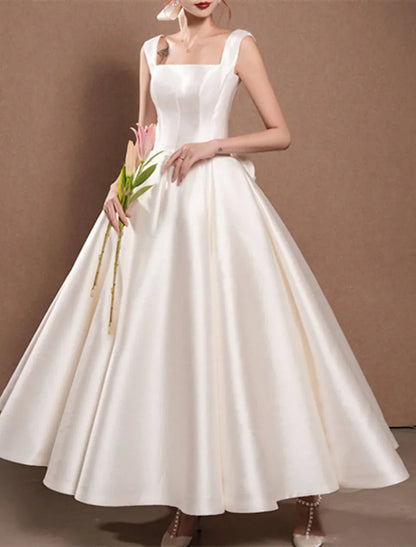 Ball Gown Square Neck Open Back Tea-Length Wedding Gown - Yihuiw by Yihuiw