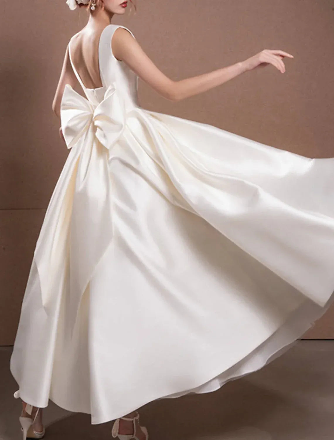 Ball Gown Square Neck Open Back Tea-Length Wedding Gown - Yihuiw by Yihuiw