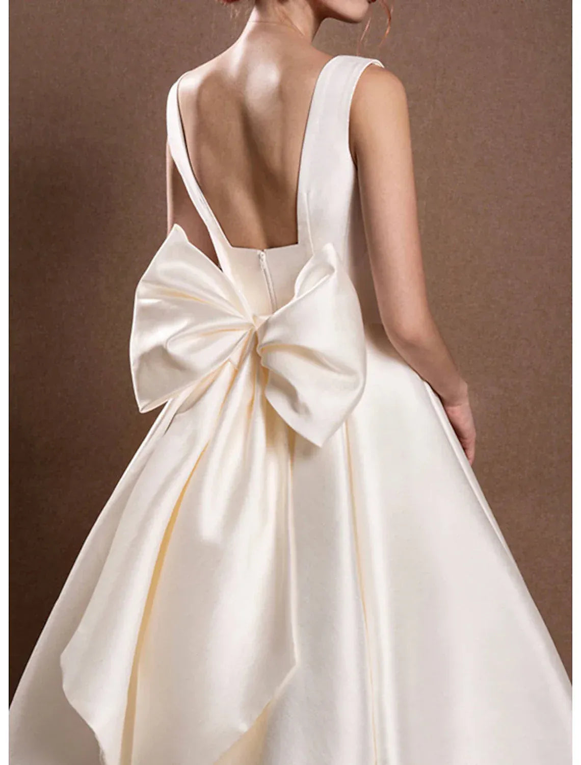 Ball Gown Square Neck Open Back Tea-Length Wedding Gown - Yihuiw by Yihuiw