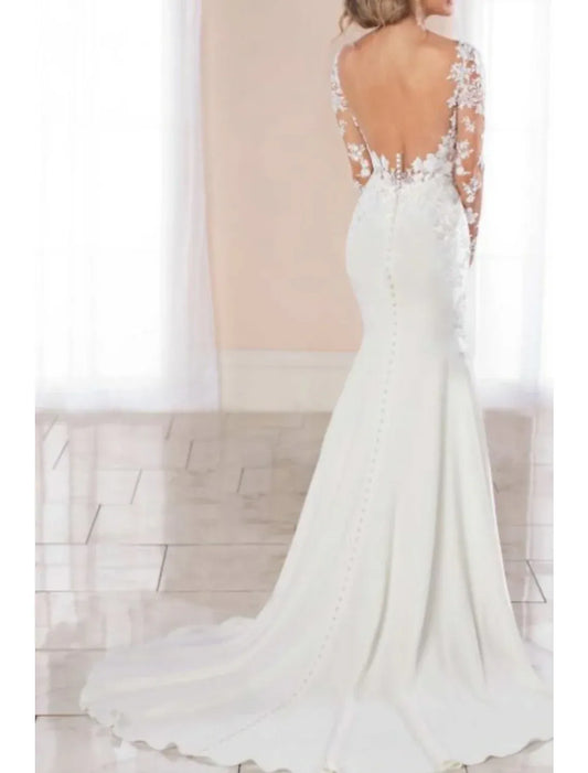 Mermaid Illusion Lace Open Back Wedding Dress - Yihuiw by Yihuiw
