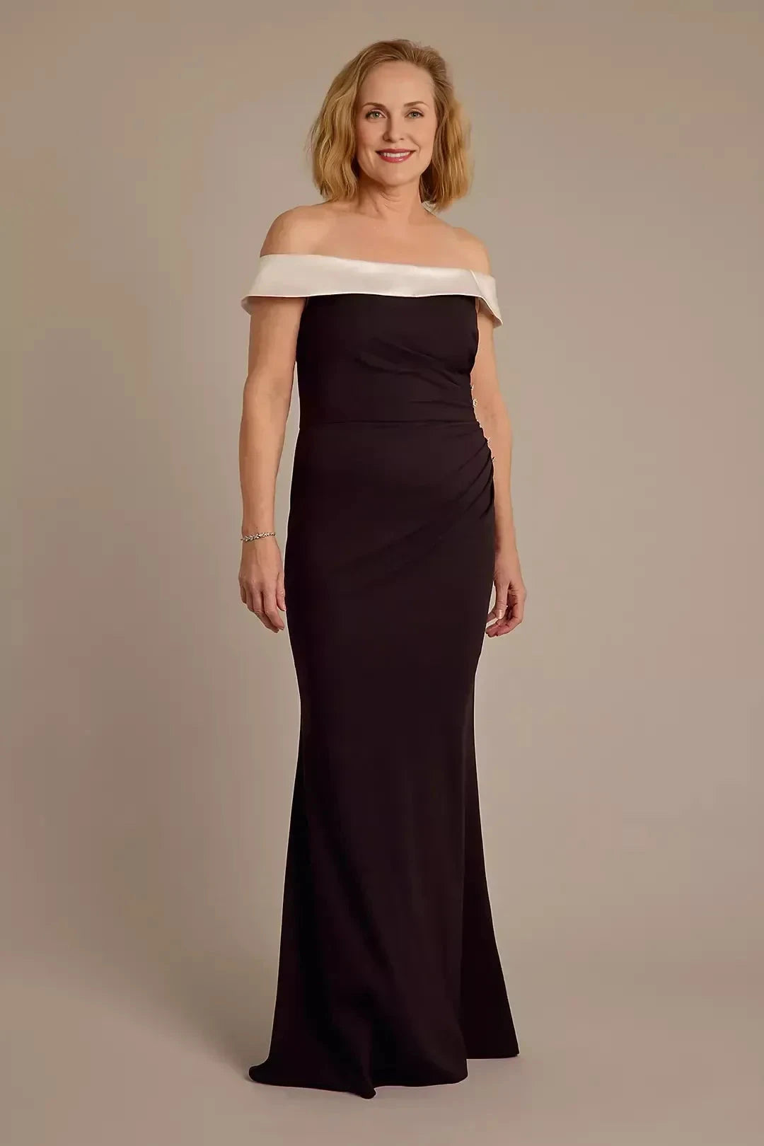 Classic Mermaid Off Shoulder Cap Sleeve Ruched Back Floor Length Mother of the Bride Dress by YiHuiw