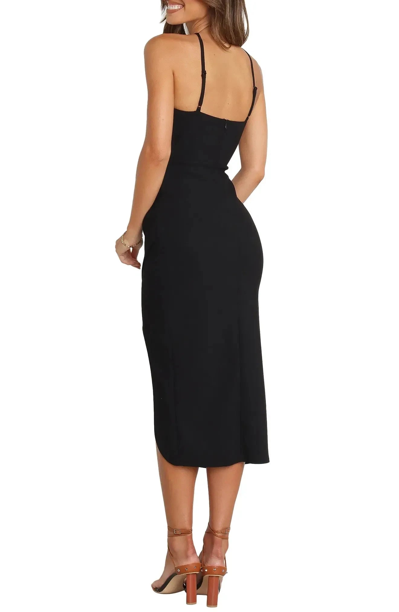 Classic Sheath Cold Shoulder Ruffled Sleeve Slit Back Floor Length For Adults Evening Dress by YiHuiw