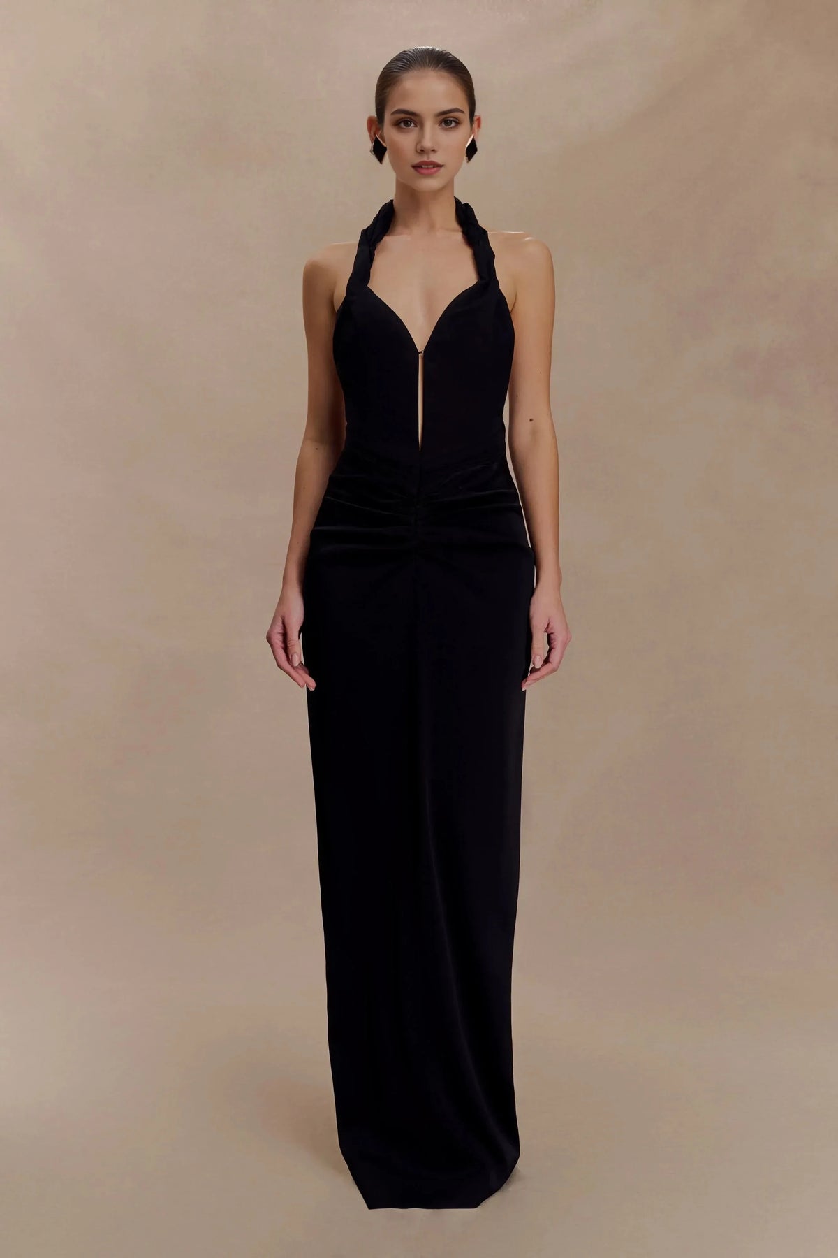 Classic Sheath Halter Neck Sleeveless Cutout Back Floor Length Prom Dress by YiHuiw