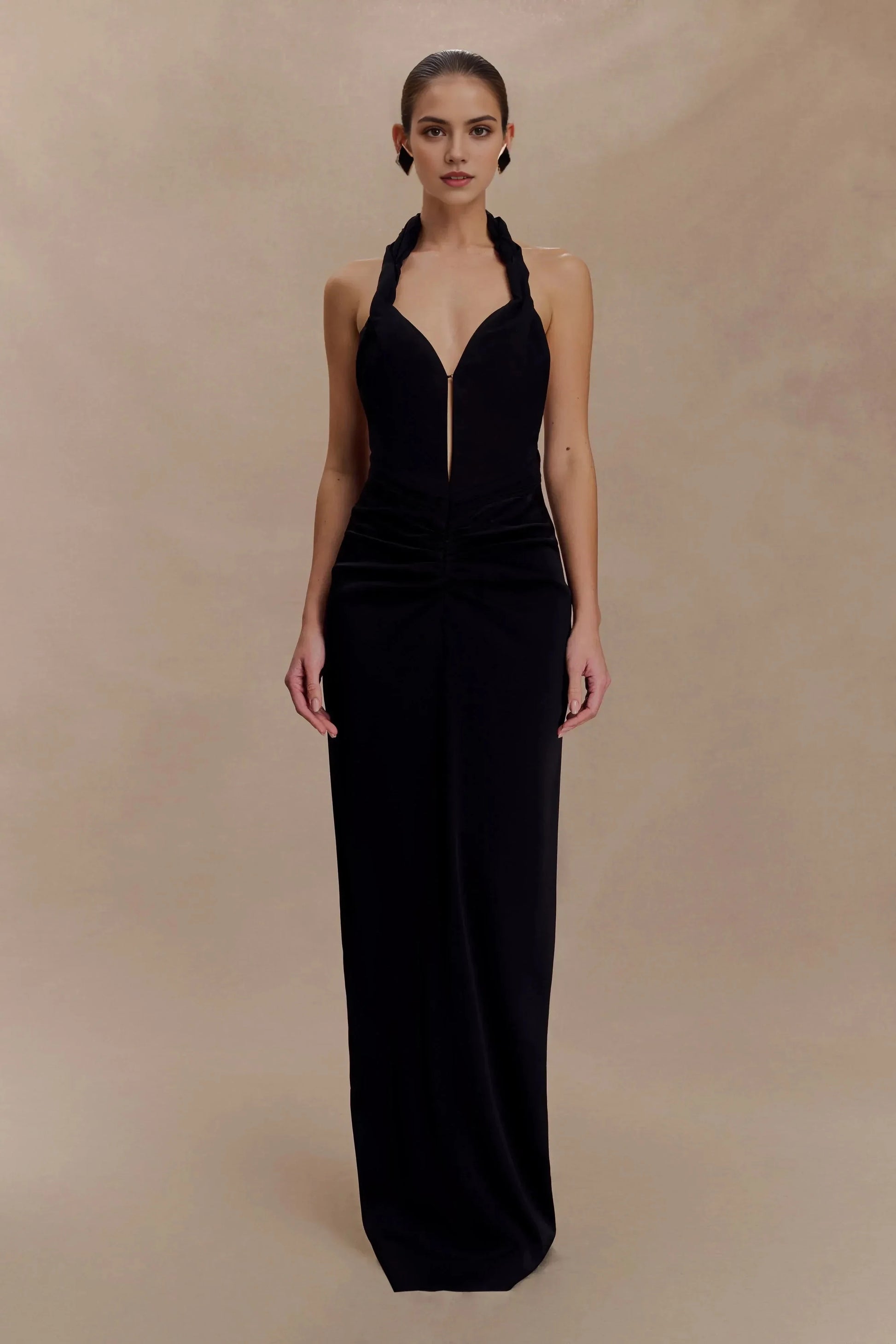 Classic Sheath Halter Neck Sleeveless Cutout Back Floor Length Prom Dress by YiHuiw