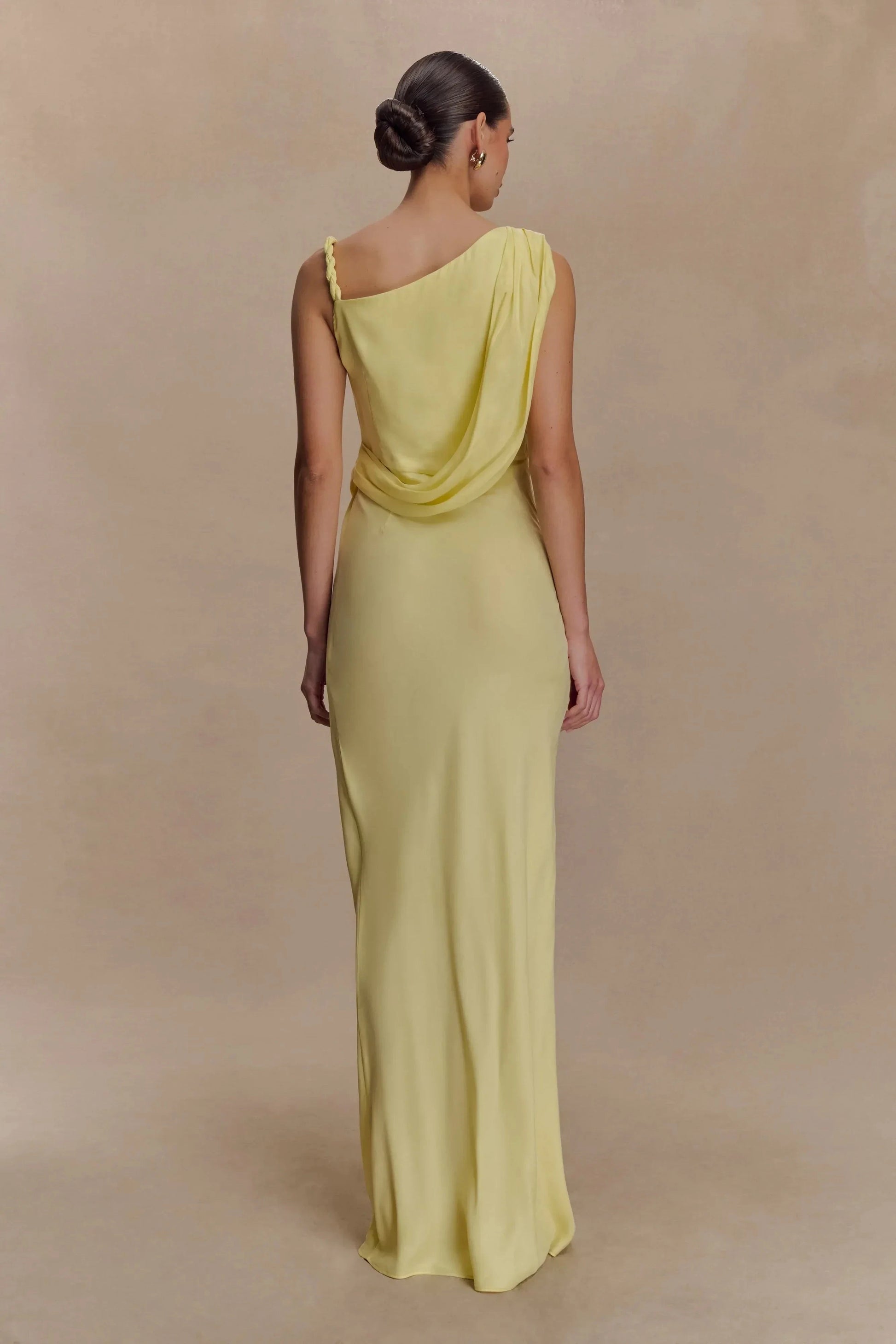 Classic Sheath One Shoulder Sleeveless Draped Back Floor Length Prom Dress by YiHuiw