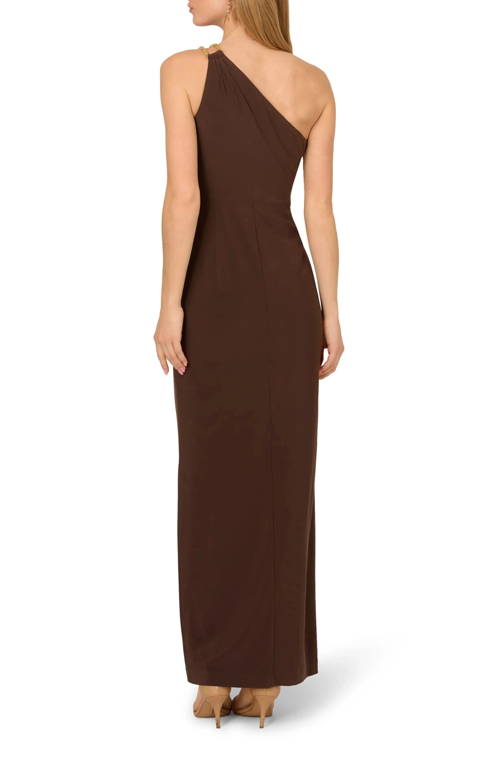 Classic Sheath One Shoulder Sleeveless Ruched Back Maxi For Adults Evening Dress by YiHuiw