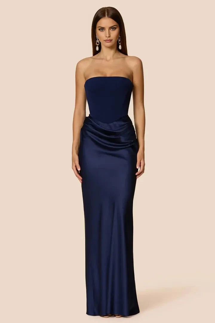 Classic Sheath Strapless Sleeveless Solid Back Floor Length Hot Sale Prom Dress by YiHuiw