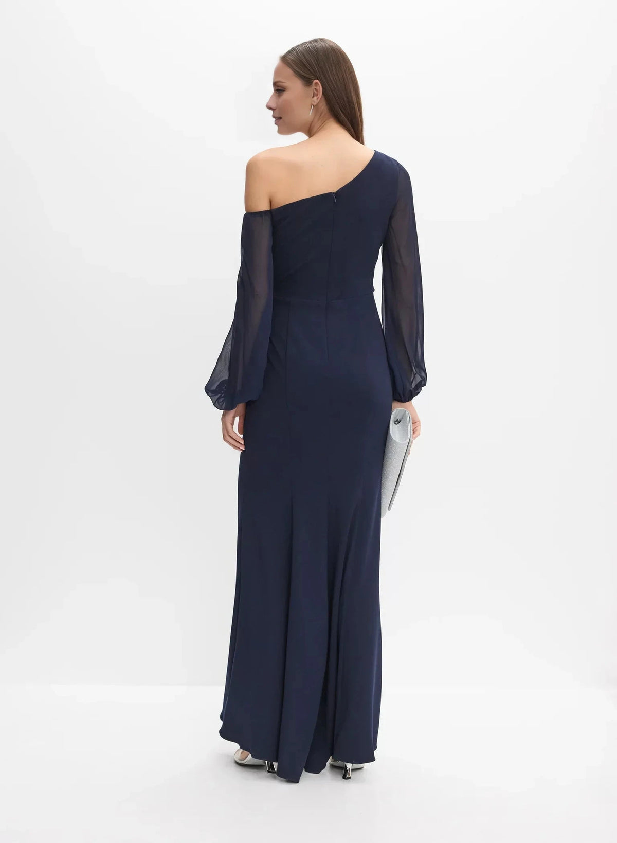 Classic A-Line One-Shoulder Neck Sheer Sleeve Side-Slit Floor-Length Evening Dress by YiHuiw