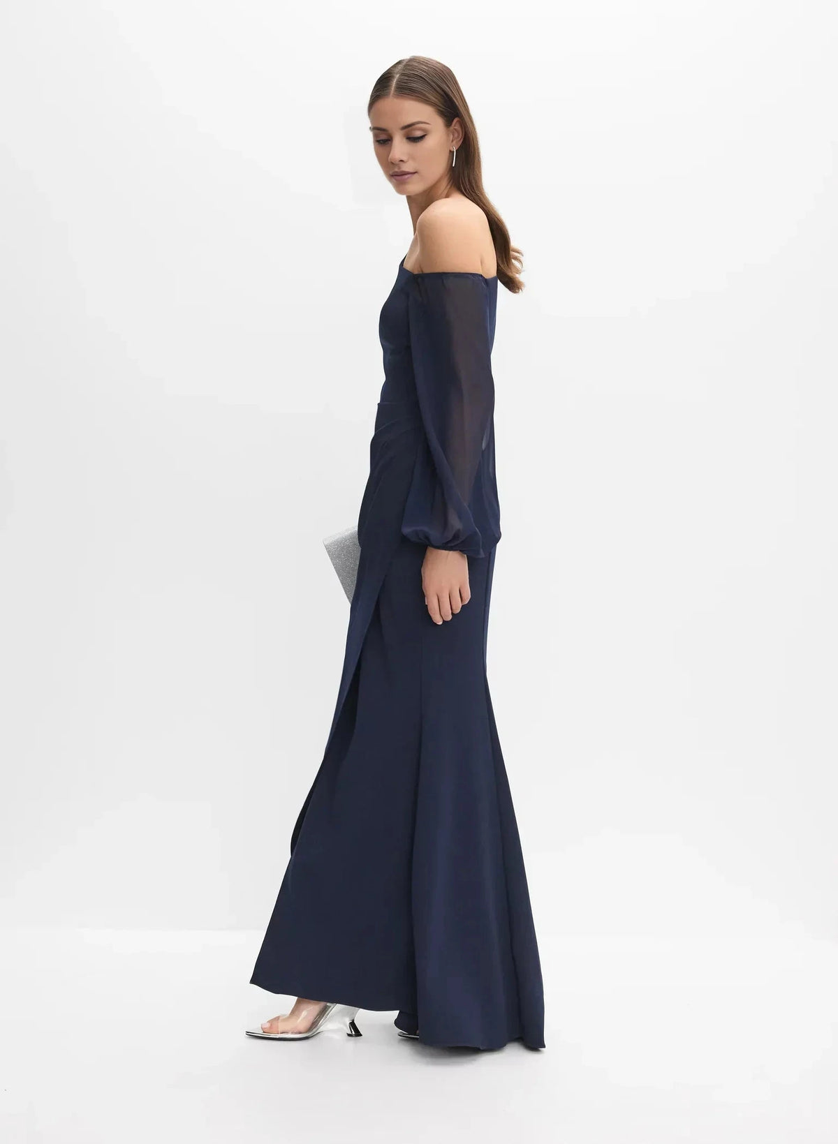 Classic A-Line One-Shoulder Neck Sheer Sleeve Side-Slit Floor-Length Evening Dress by YiHuiw