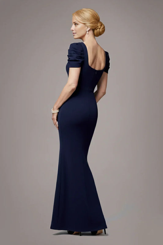 Classic Puff Sleeve V-Neck Open-Back Mermaid Floor-Length Mother of the Bride Dress