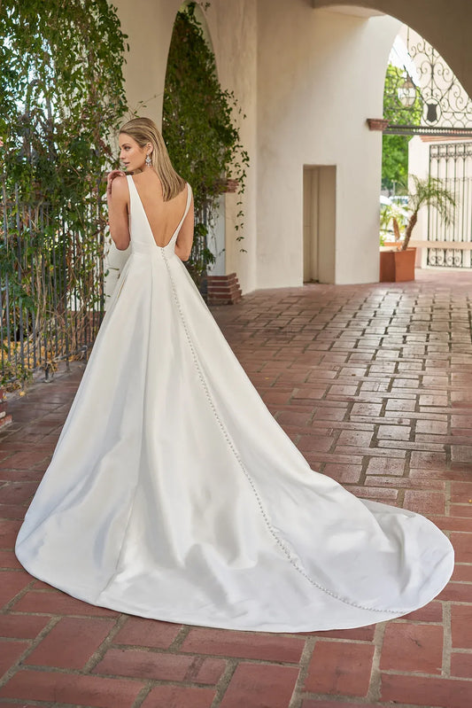 Satin Sleeveless Open Back Floor-Length Wedding Dress - Yihuiw by Yihuiw