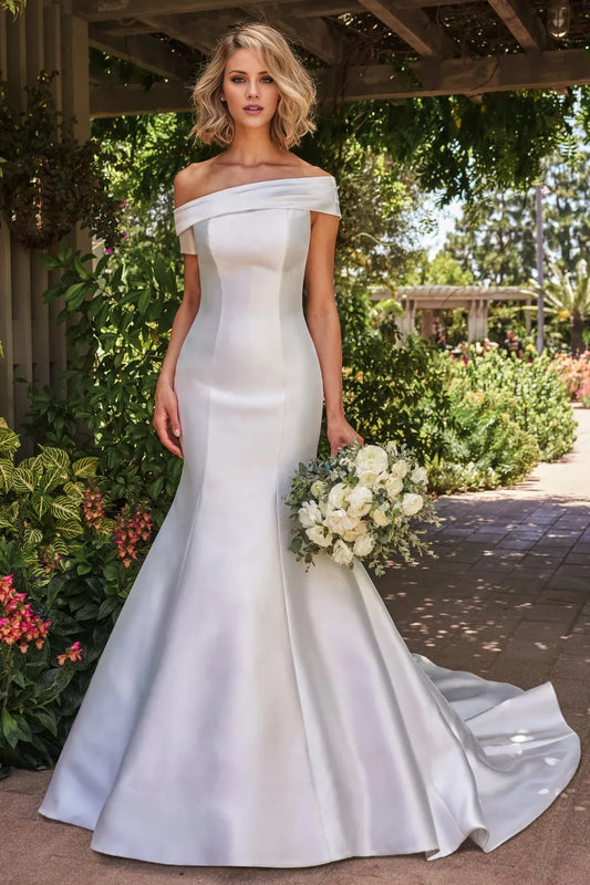 Mermaid Satin Open Back Floor-Length Wedding Dress - Yihuiw by Yihuiw