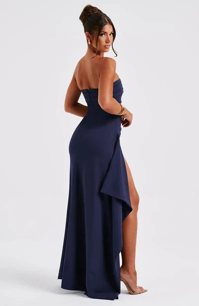 Navy High Slit Floor-Length Wedding Dress - Yihuiw by Yihuiw