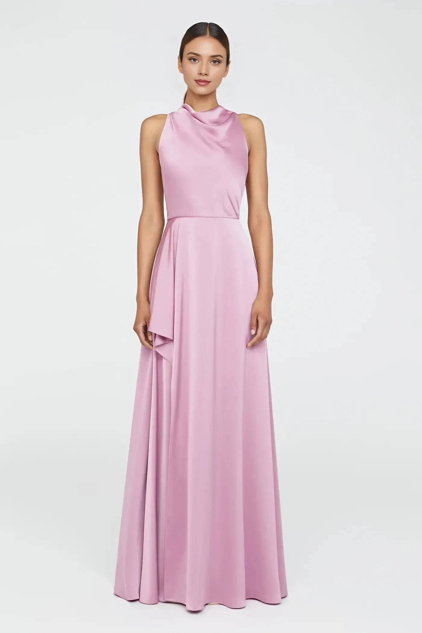 Classy A Line Cowl Neck Sleeveless Back Zipper Floor Length Prom Dress by YiHuiw