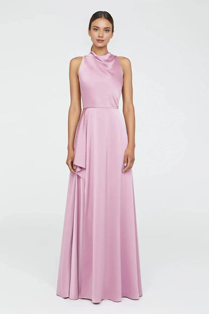 Classy A Line Cowl Neck Sleeveless Back Zipper Floor Length Prom Dress by YiHuiw