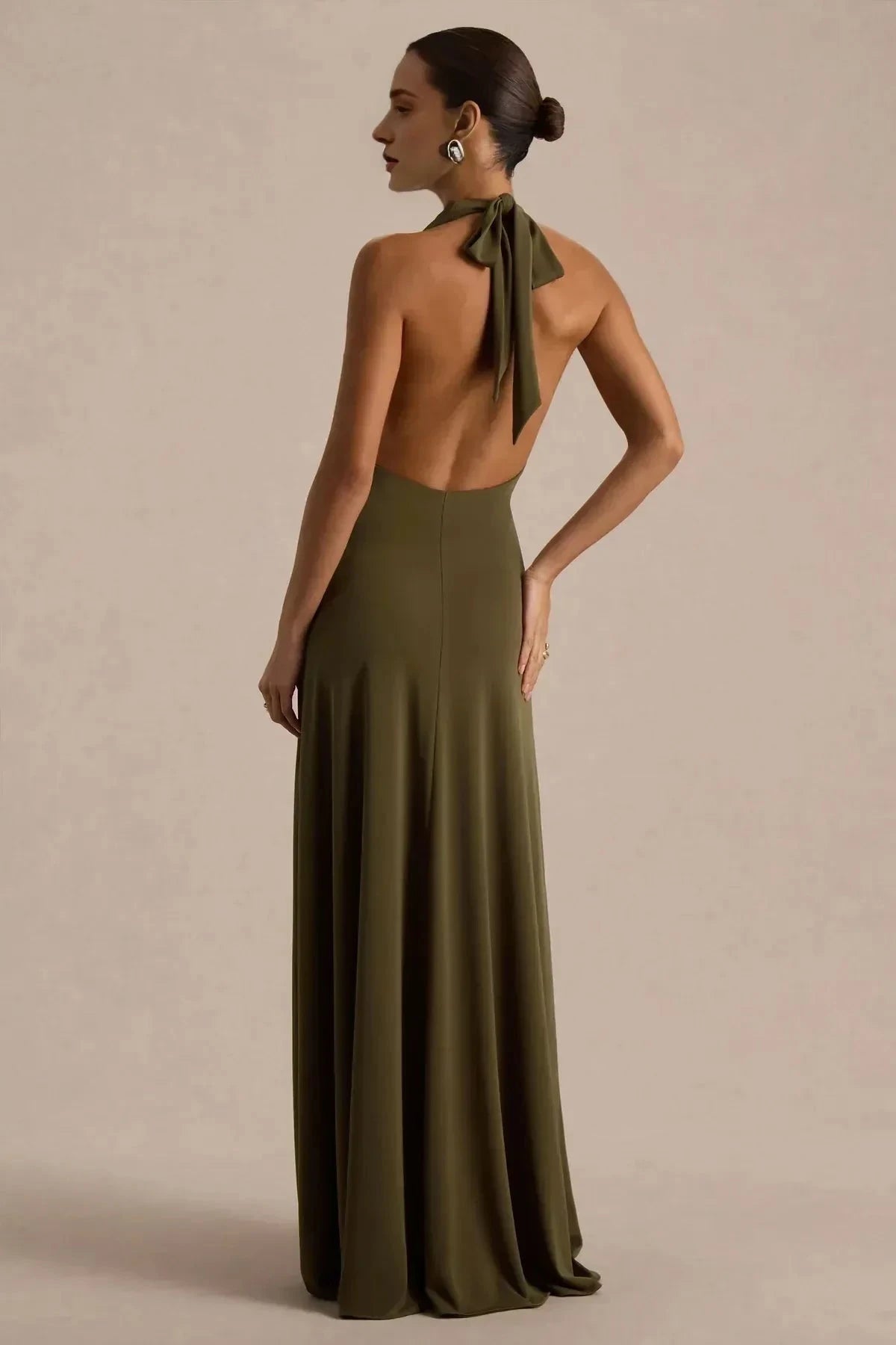 Classy A Line Cowl Neck Sleeveless Open Back Floor Length Prom Dress by YiHuiw