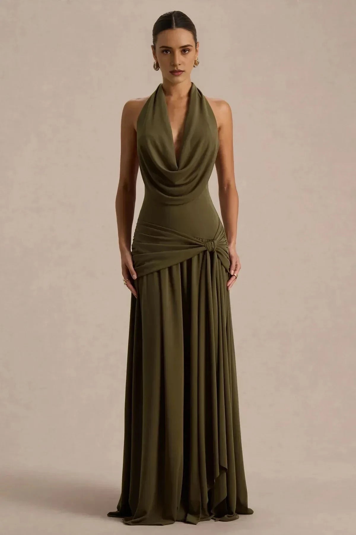Classy A Line Cowl Neck Sleeveless Open Back Floor Length Prom Dress by YiHuiw
