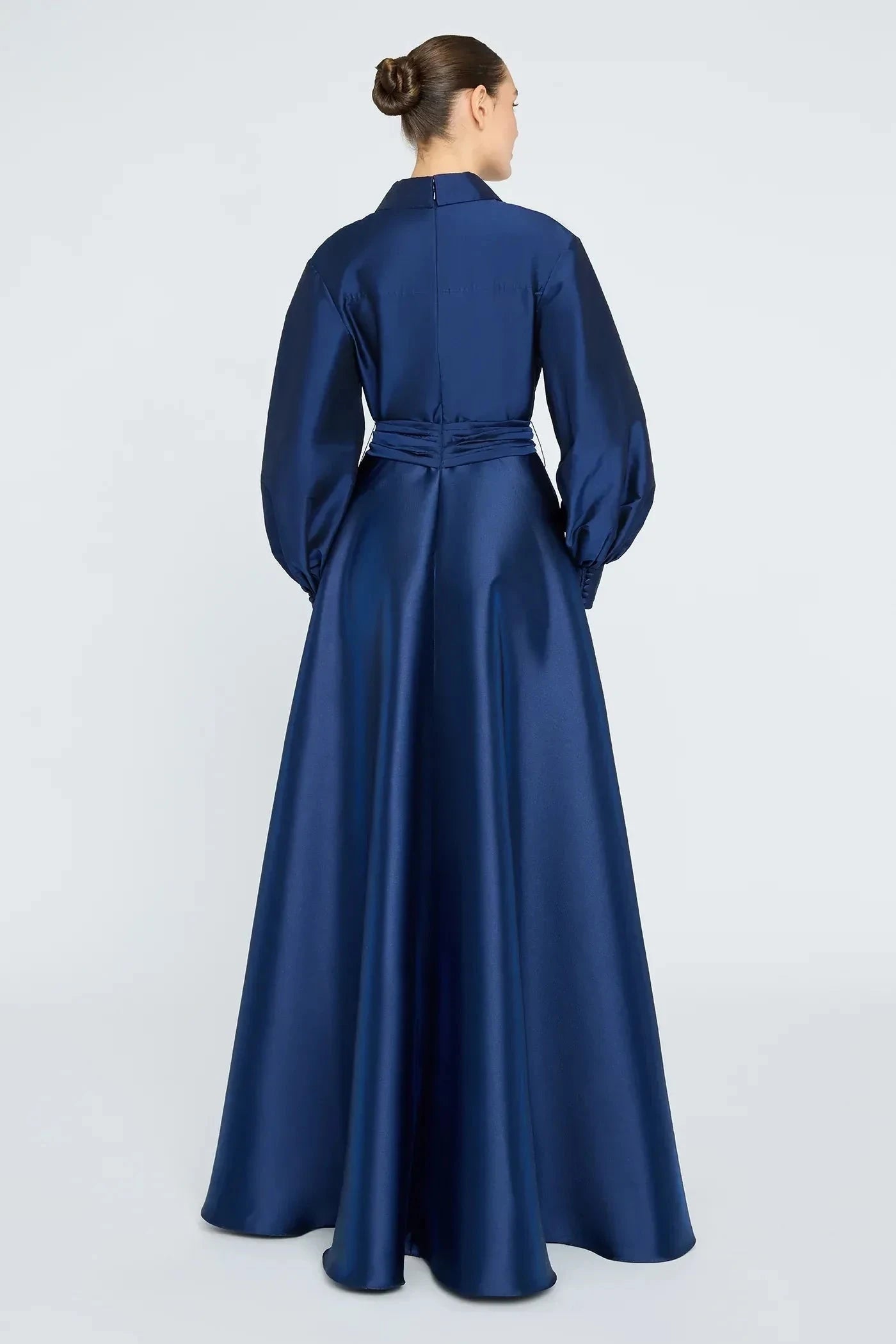 Classy A Line Shirt Neck Bishop Sleeve Belted Back Floor Length Prom Dress by YiHuiw