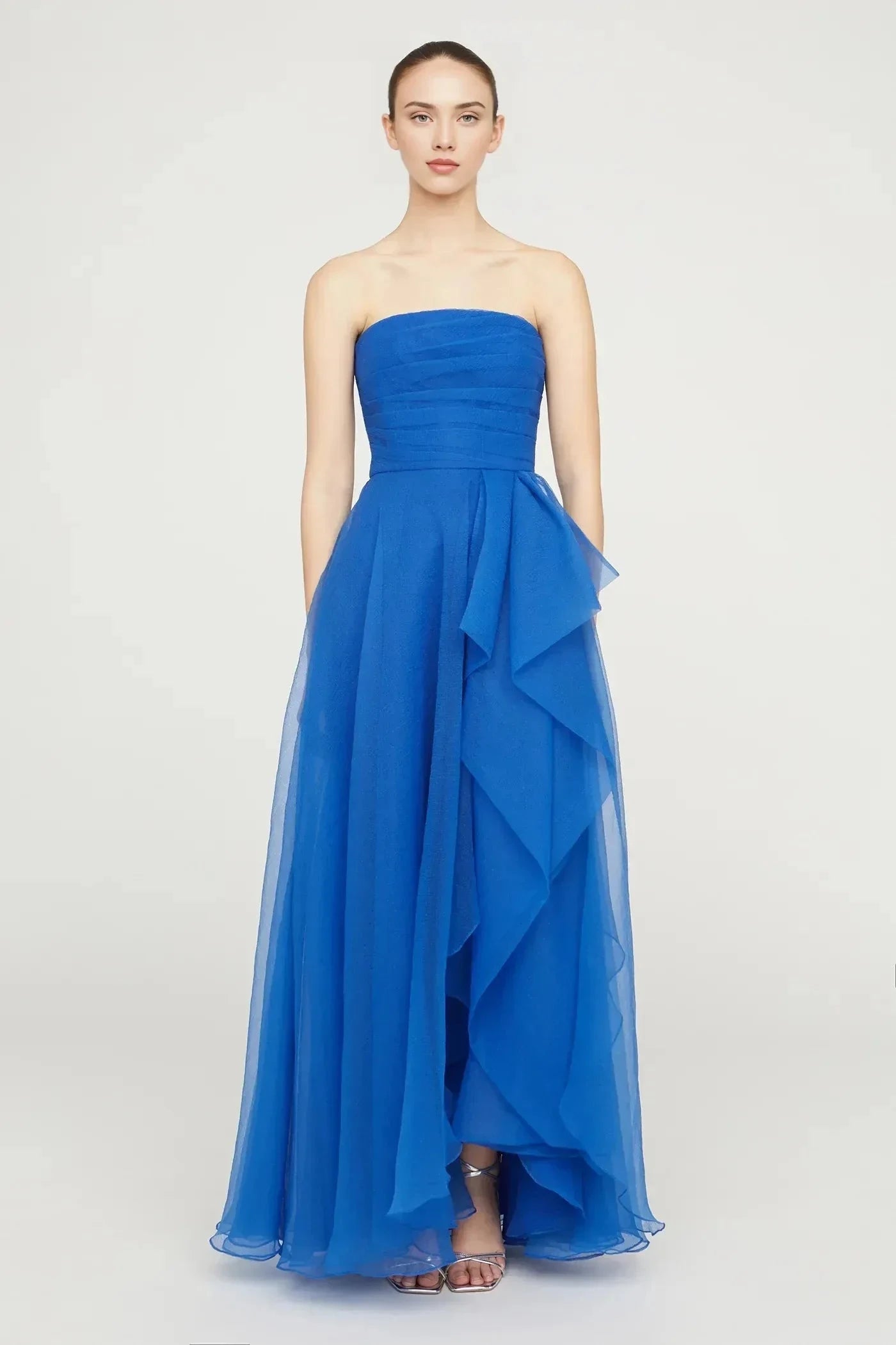 Classy A Line Strapless Sleeveless Ruffled Back Floor Length Prom Dress by YiHuiw