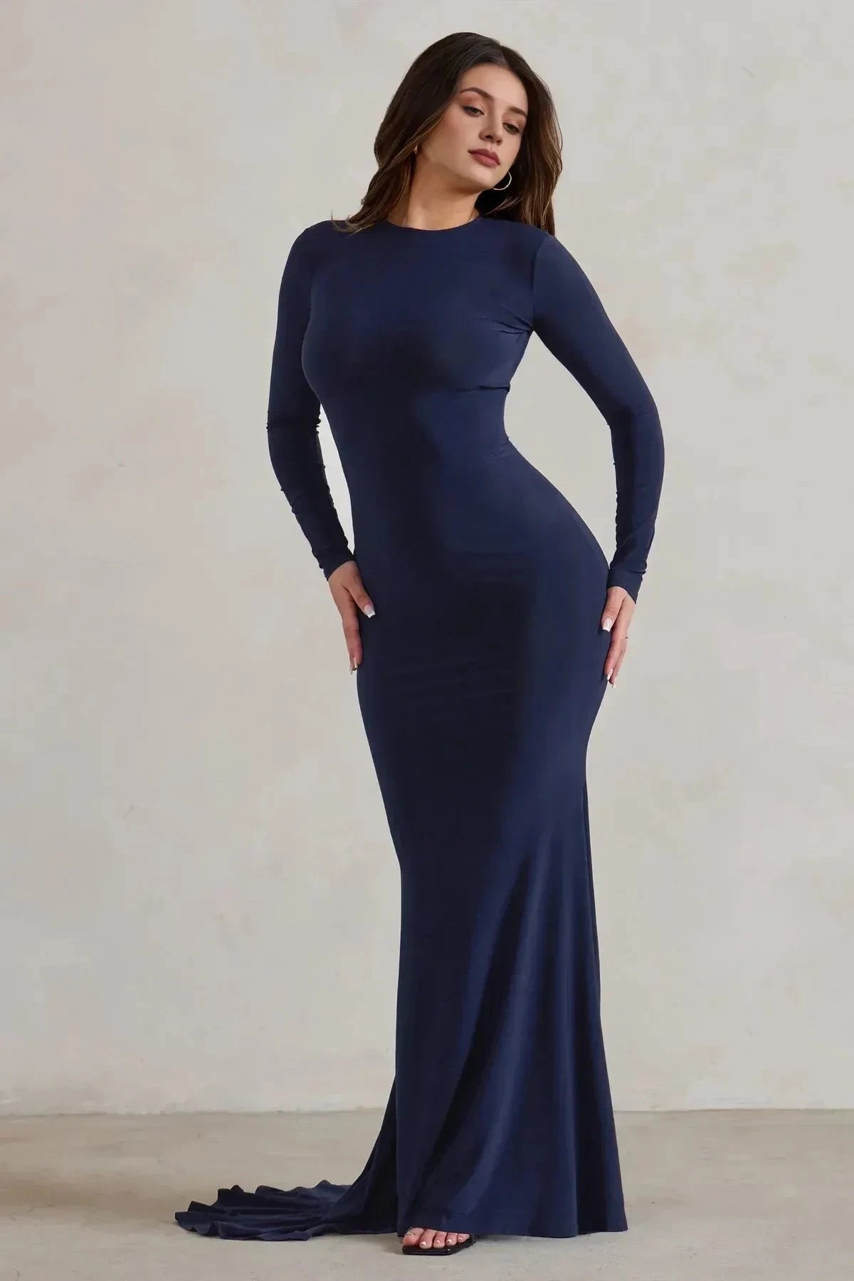 Classy Mermaid Crew Neck Long Sleeve Cutout Back Floor Length Prom Dress by YiHuiw