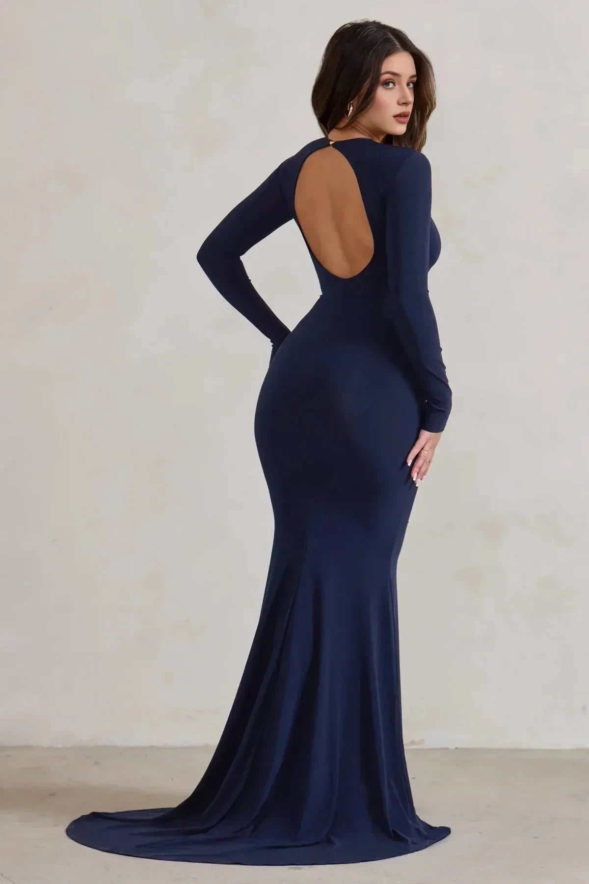 Classy Mermaid Crew Neck Long Sleeve Cutout Back Floor Length Prom Dress by YiHuiw