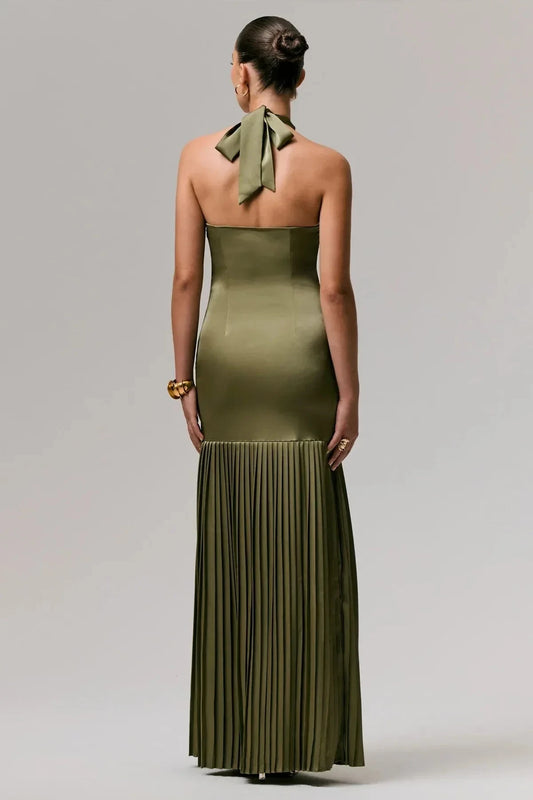 Classy Mermaid Halter Neck Sleeveless Bow Back Floor Length Prom Dress by YiHuiw
