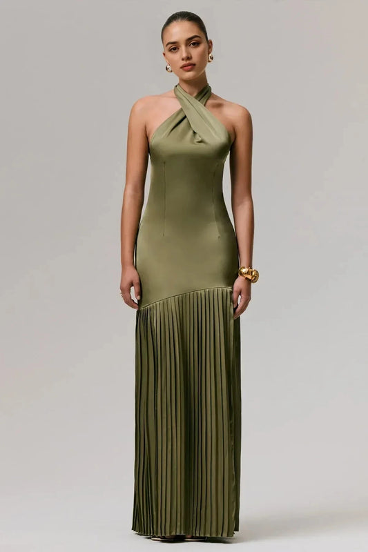 Classy Mermaid Halter Neck Sleeveless Bow Back Floor Length Prom Dress by YiHuiw