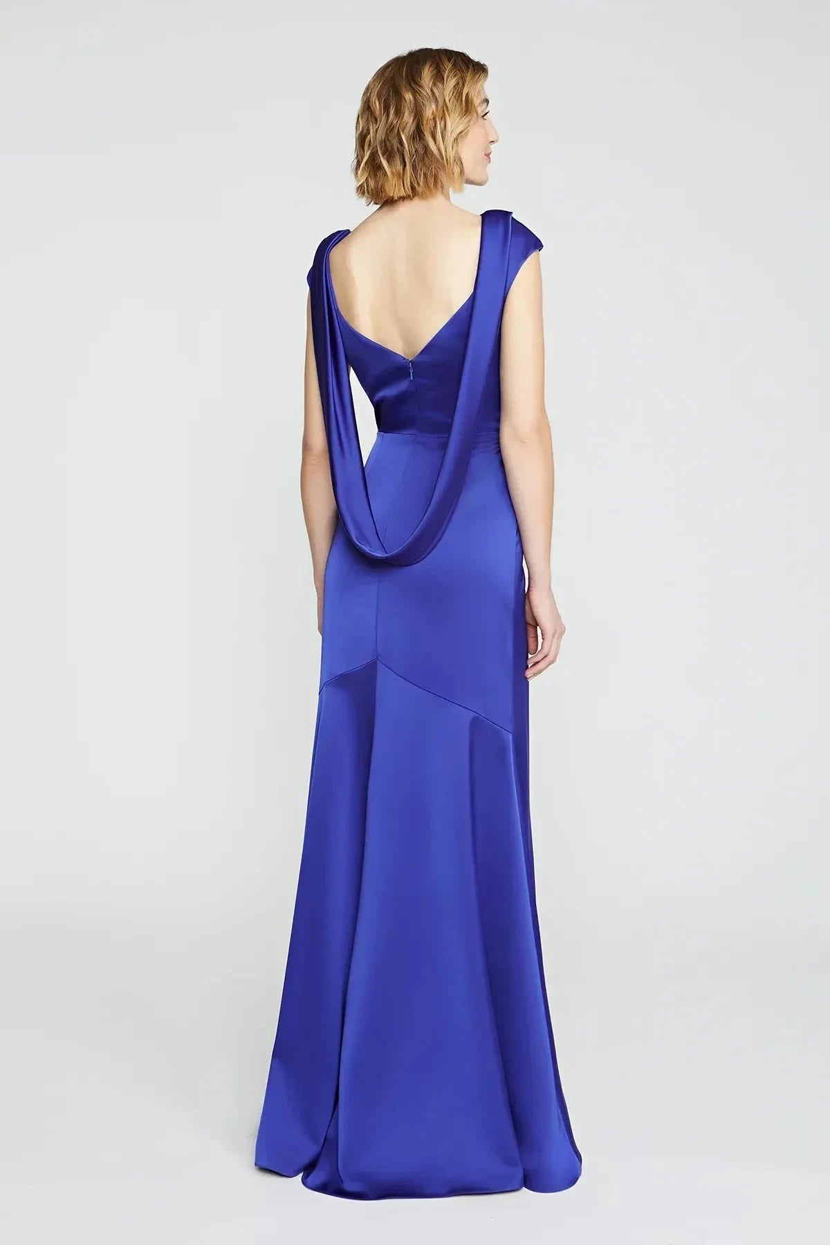 Classy Mermaid Keyhole Neck Cap Sleeve Draped Back Floor Length Prom Dress by YiHuiw