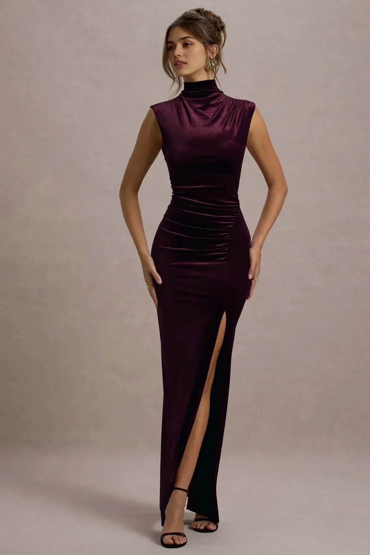 Classy Mermaid Mock Neck Sleeveless Ruched Back Floor Length Prom Dress by YiHuiw