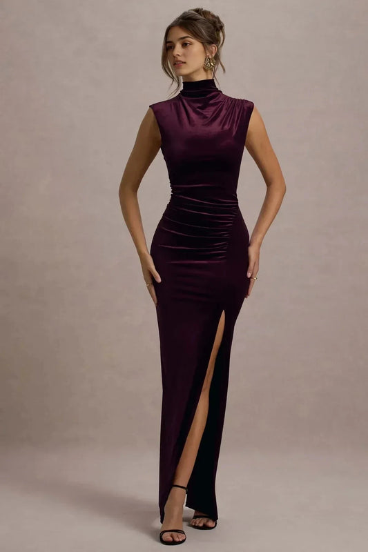 Classy Mermaid Mock Neck Sleeveless Ruched Back Floor Length Prom Dress by YiHuiw