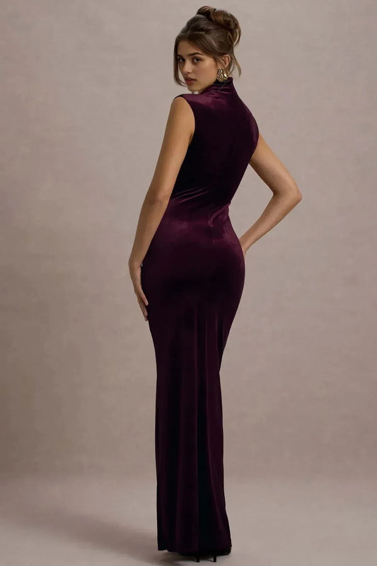 Classy Mermaid Mock Neck Sleeveless Ruched Back Floor Length Prom Dress by YiHuiw